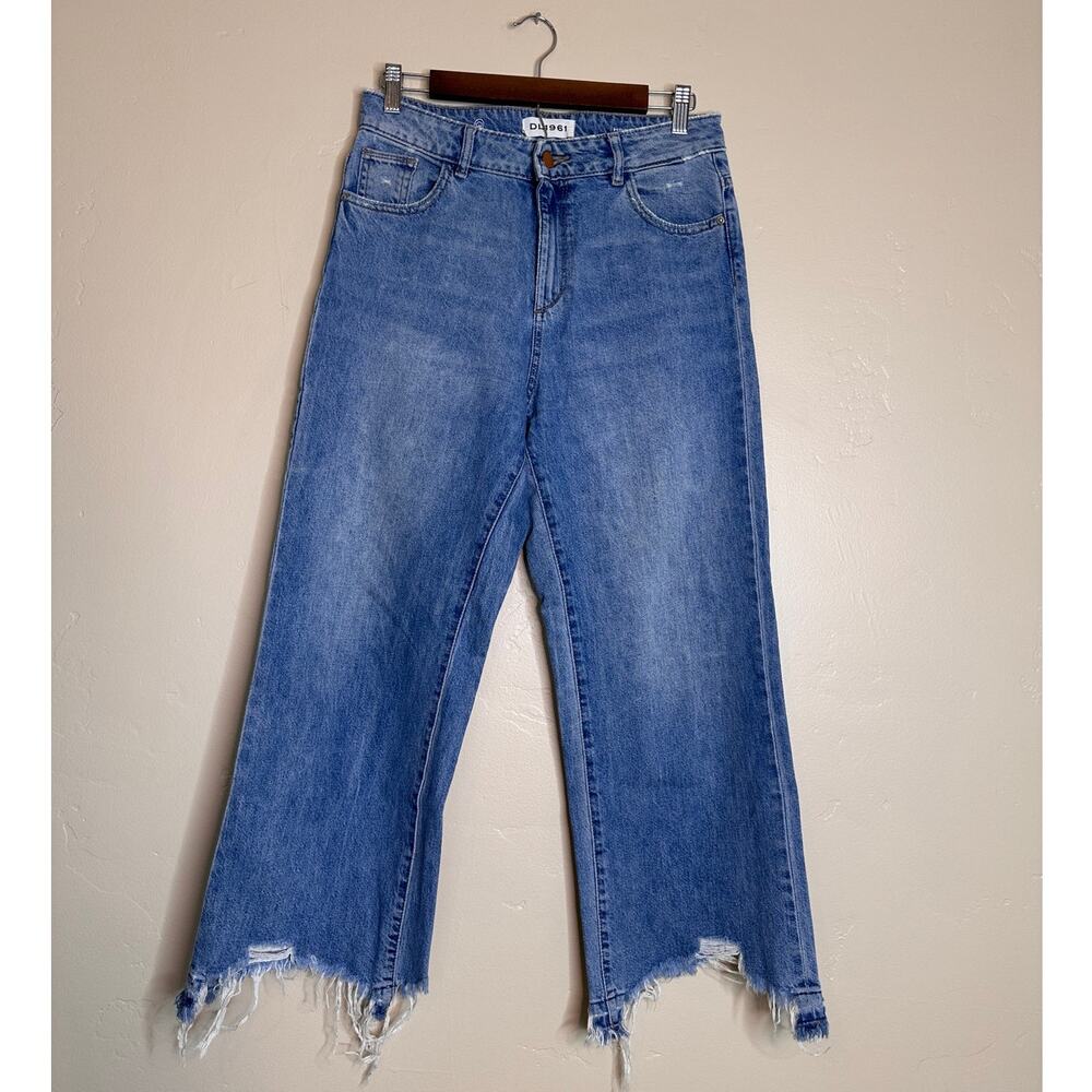 DL1961 Hepburn High-Rise Wide-Leg Distressed Hem Jean 28